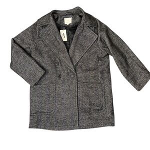A New Day Womens Double Breasted Coat Herringbone Black White L